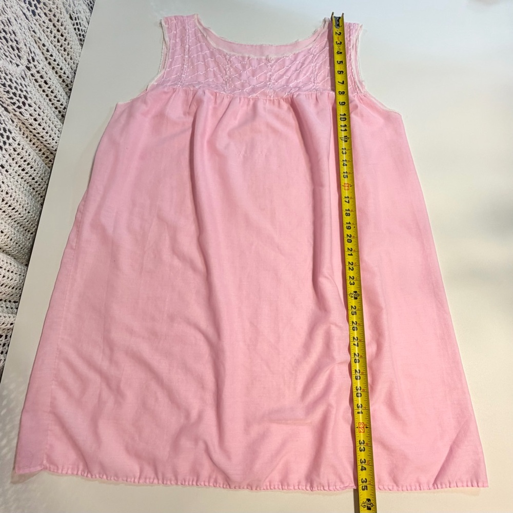 VINTAGE embroidered cotton nightgown shift midi pink floral‎ sleeveless lace 60s - Picture 9 of 12